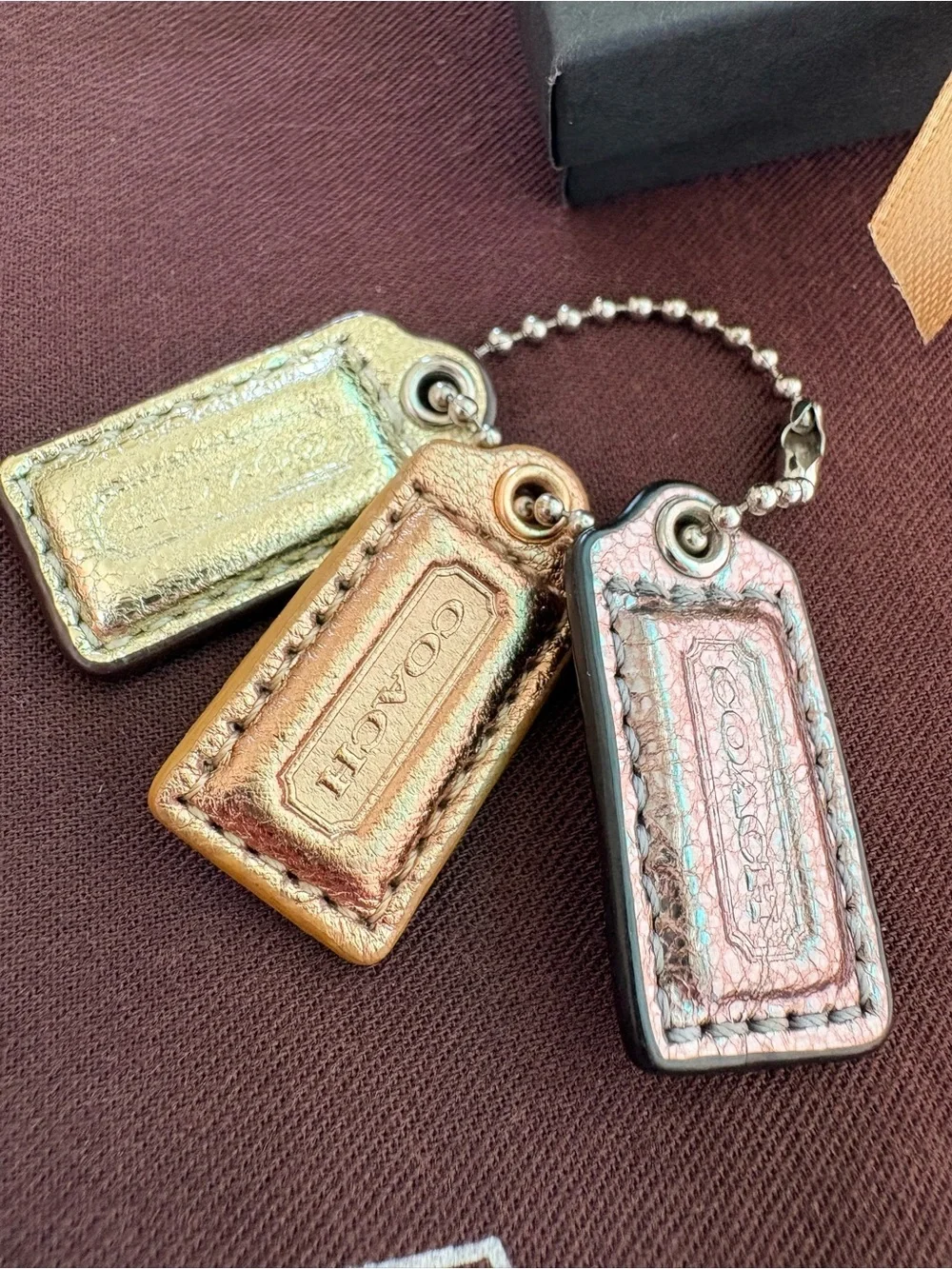 Y2K Coach RARE SET OF 3 | Mixed Metals Metallic Leather Hangtags Bag Charms